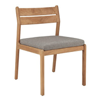 Light wood chair with a warm finish and a gray upholstered seat, featuring a clean, modern design.