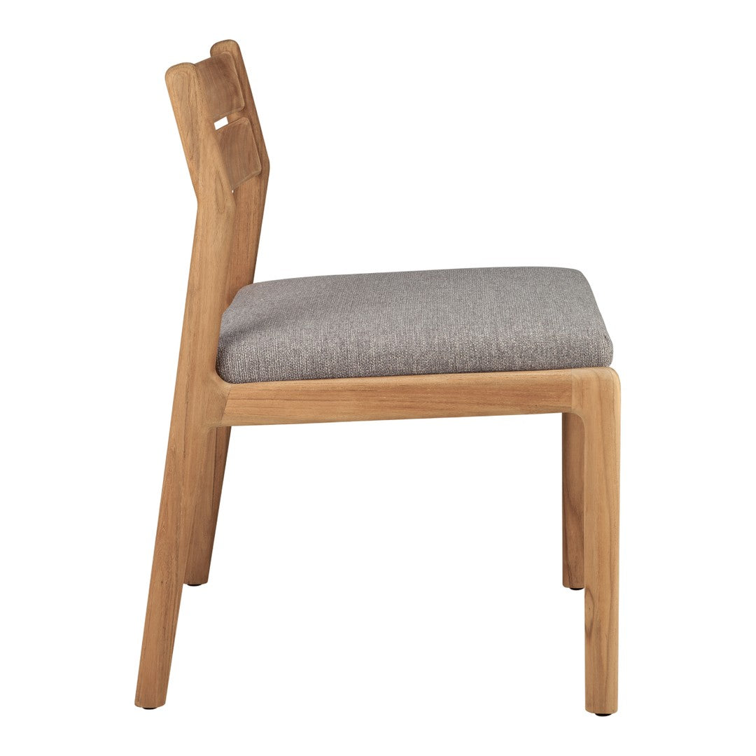 Light wood chair with a sleek design and a textured gray fabric seat. Modern and minimalist aesthetic.