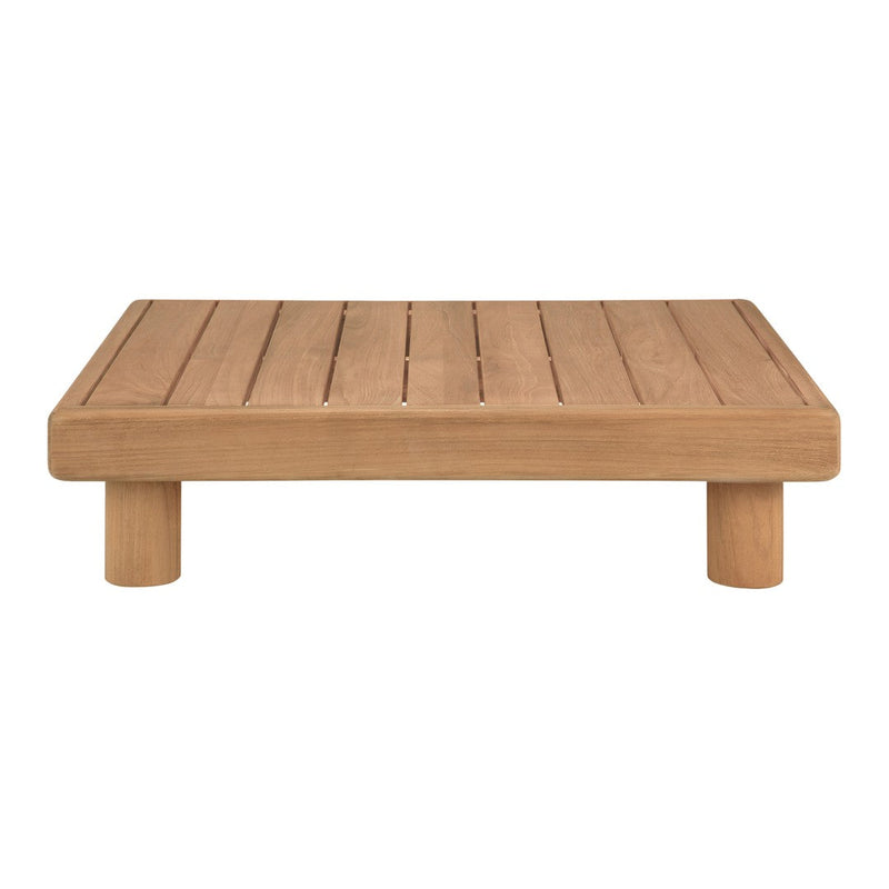 Light brown wooden display stand with a slatted surface and round legs, showcasing a natural, minimalist design.