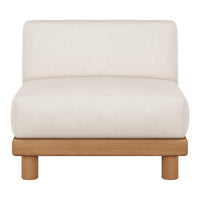 Beige upholstery with a smooth texture, set on a light wood base, creating a minimalist design aesthetic.