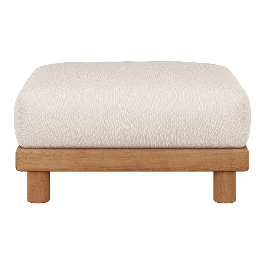 Cream cushion on a natural wood base, featuring a minimalist design and smooth, neutral colors.