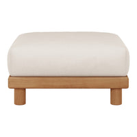 Cream cushion on a natural wood base, featuring a minimalist design and smooth, neutral colors.
