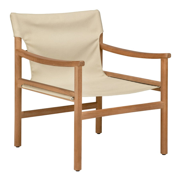 Beige fabric chair with natural wood frame, featuring a minimalist design and clean lines. Perfect for modern decor.