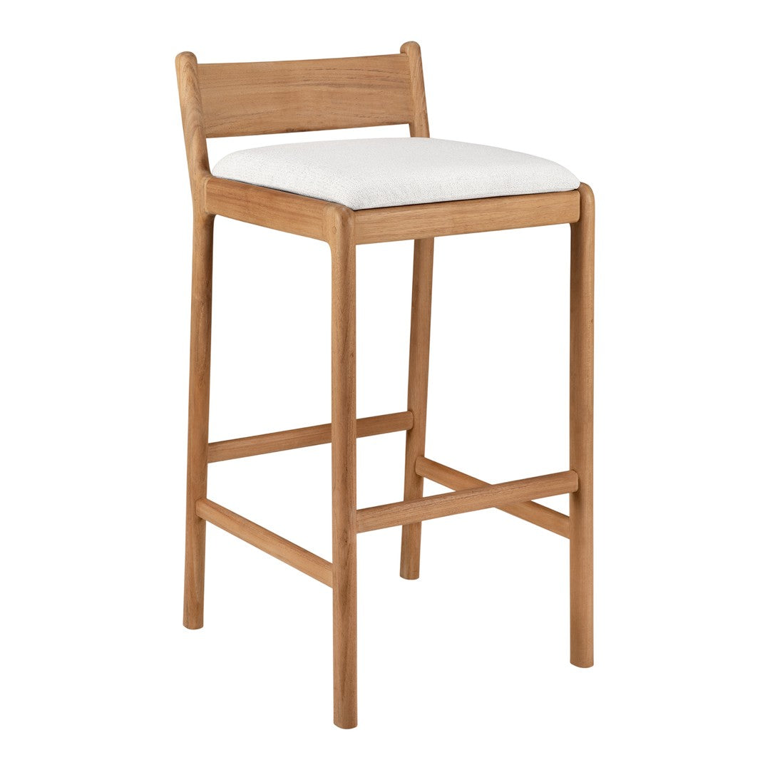 Light wood bar stool with a natural finish and a soft white cushion for a modern, minimalist design.