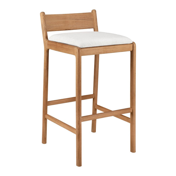 Light wood bar stool with a natural finish and a soft white cushion for a modern, minimalist design.
