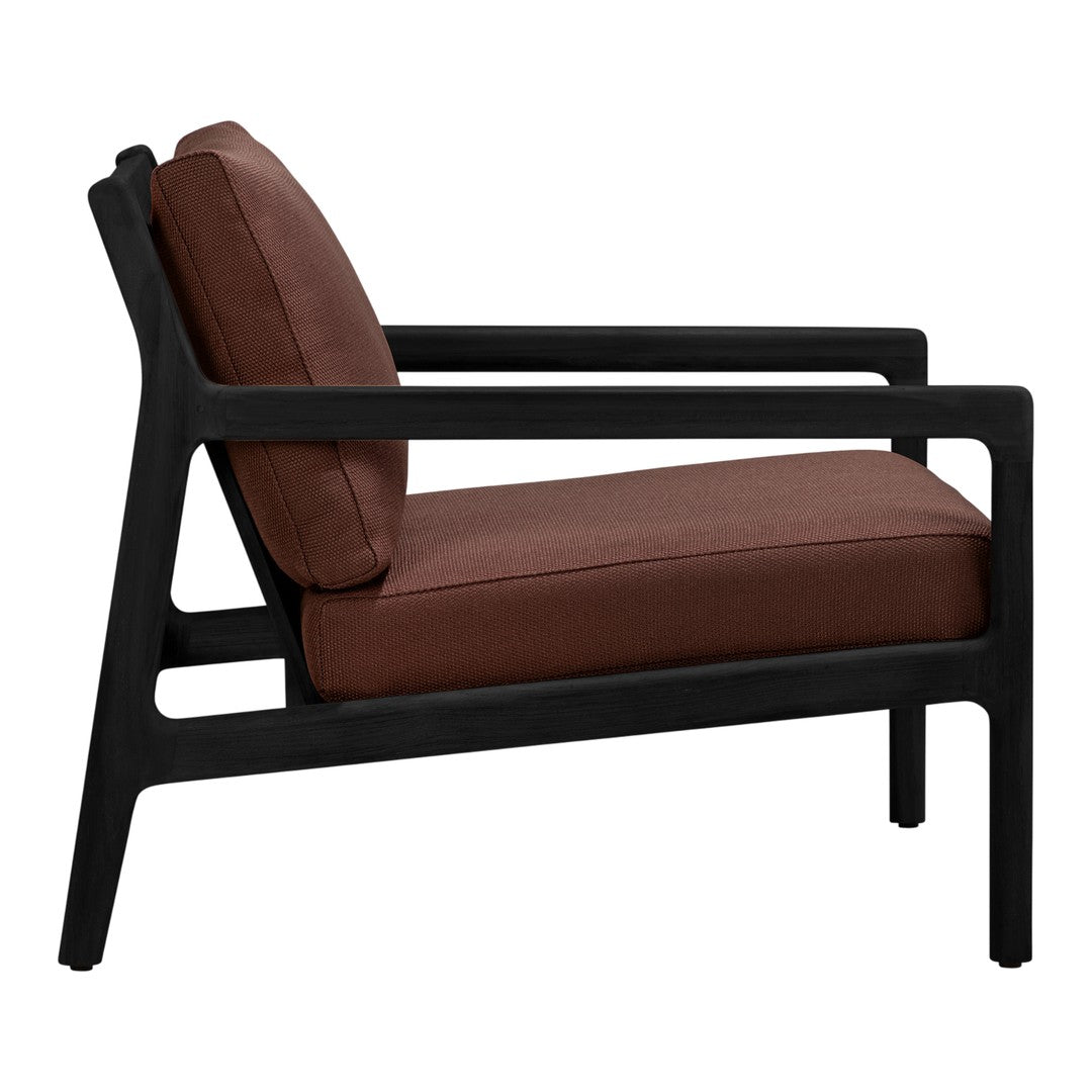 Brown cushion seat with a sleek black frame, creating a modern and minimalist design. Perfect for any indoor or outdoor space.
