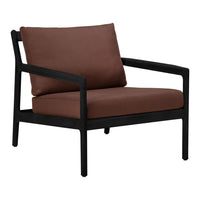 Brown upholstered lounge chair with a sleek black frame, perfect for modern outdoor or indoor settings.