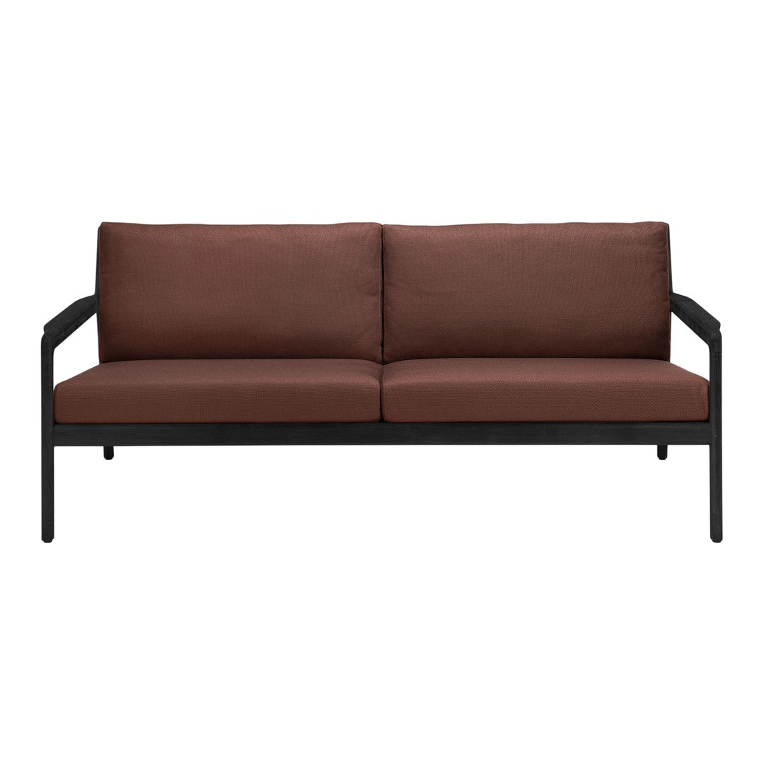 Brown cushioned sofa with a sleek black metal frame, perfect for modern living spaces.