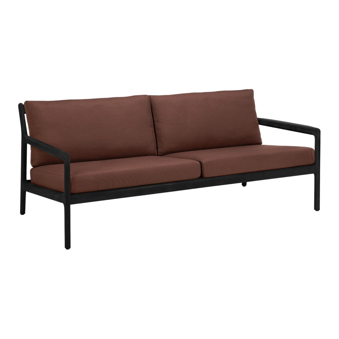 Brown cushions with a sleek black metal frame, offering a modern and minimalistic design for outdoor seating.