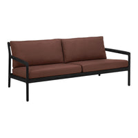 Brown cushions with a sleek black metal frame, offering a modern and minimalistic design for outdoor seating.