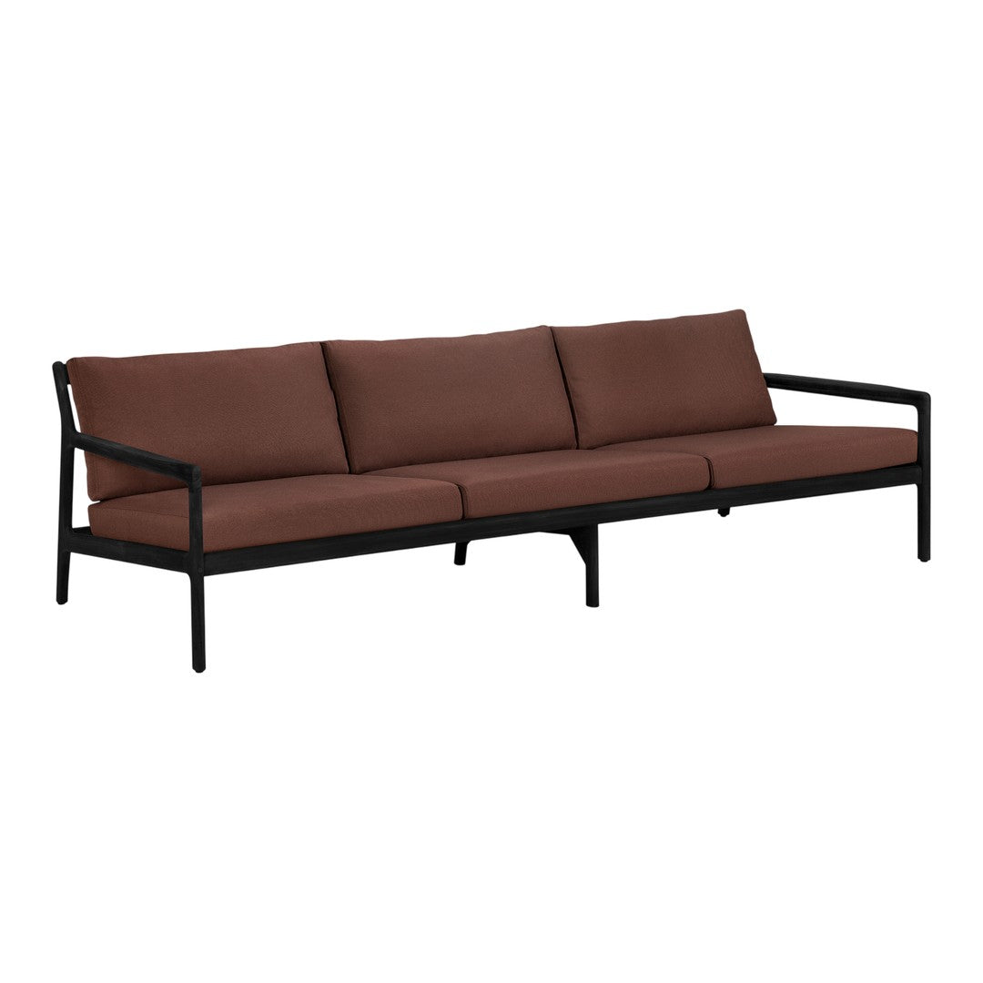Brown upholstered sofa with a sleek black metal frame, featuring clean lines and a modern design. Perfect for contemporary decor.