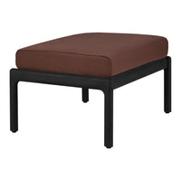 Brown cushion on a sleek black frame with a minimalist design, perfect for modern decor.
