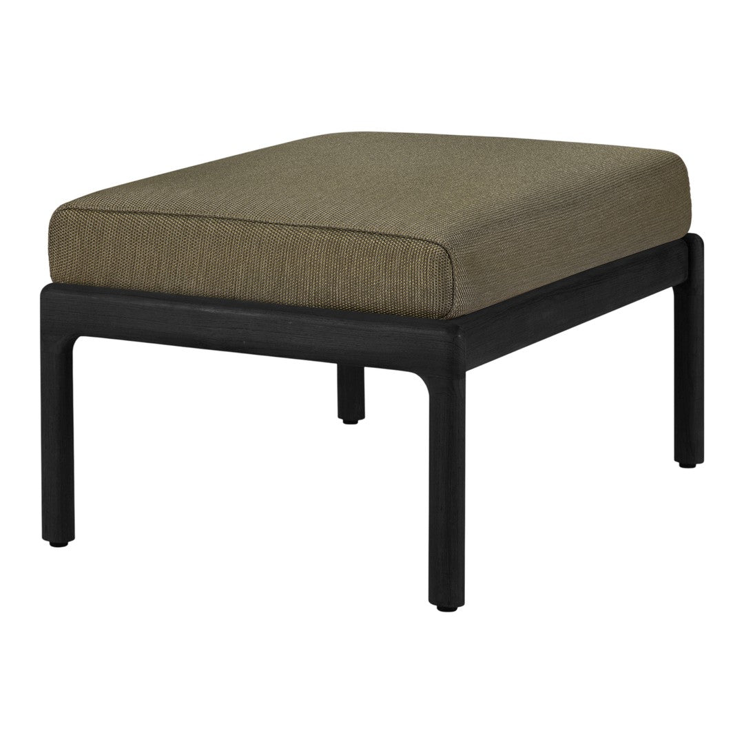 Olive green cushion on a sleek black frame, perfect for modern outdoor or indoor spaces. Stylish and versatile design.