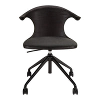 Sleek black office chair with a modern design and subtle textured pattern, featuring a gas lift and rolling wheels.