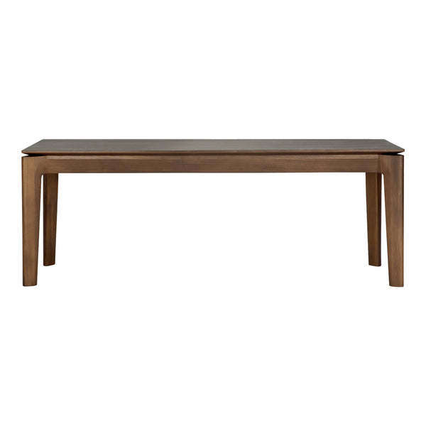 Wooden dining table with a rich brown finish and a smooth, subtle surface. Simple, modern design with straight edges.