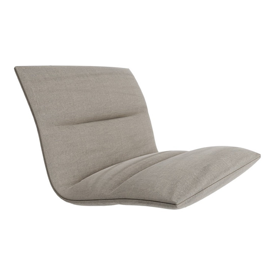 Stylish gray lounge chair with a modern curved design and subtle stitched pattern for contemporary interiors.