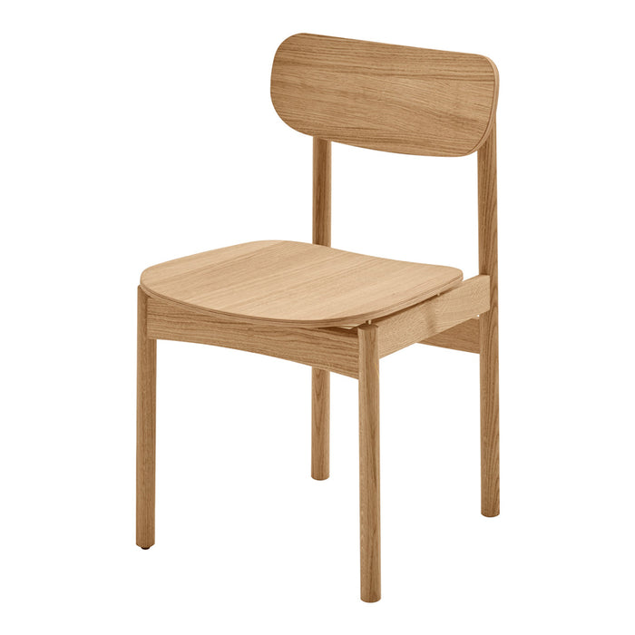 Natural wood chair with a smooth beige finish and minimalist design, featuring a simple, solid pattern.