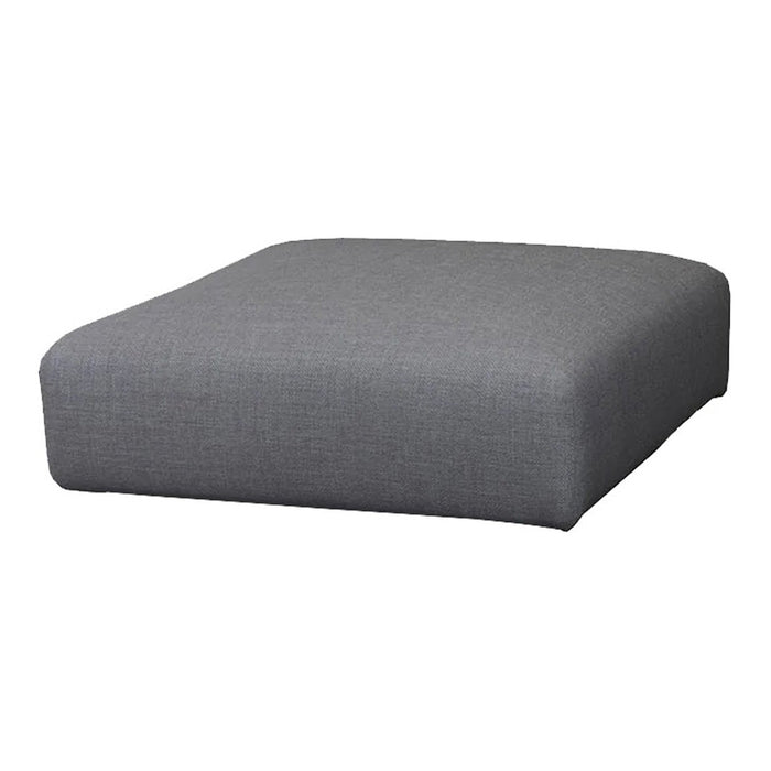 Gray square pouf with a smooth, solid fabric texture, perfect for modern decor.