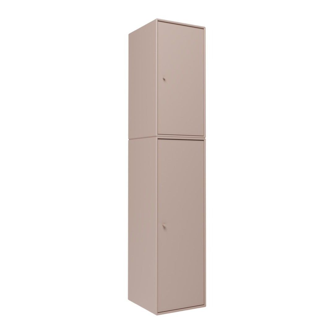 Tall, modern storage cabinet in soft beige with a smooth finish and minimalistic design. Ideal for any space.