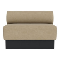 Beige fabric upholstery with a black base, featuring a simple, modern design and a cylindrical back cushion.