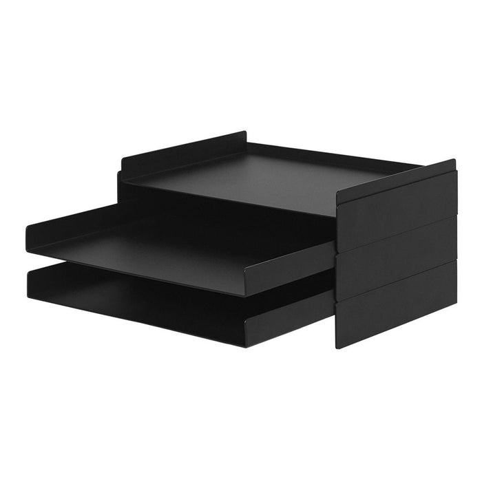 Black two-drawer storage unit with a sleek, modern design and smooth texture. Ideal for minimalist decor.