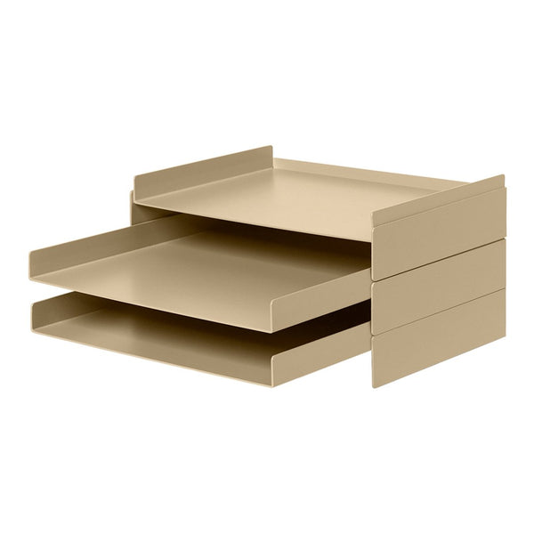 Neutral beige three-drawer storage organizer with a sleek, modern design. Perfect for minimalist decor.