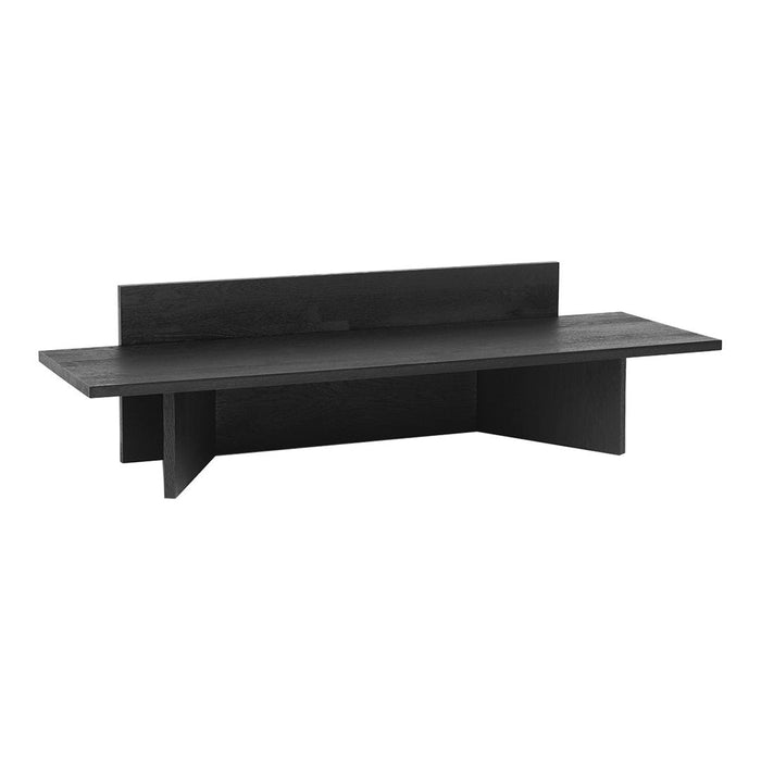 Sleek black wall-mounted shelf with a minimalist design and smooth finish, perfect for modern decor.