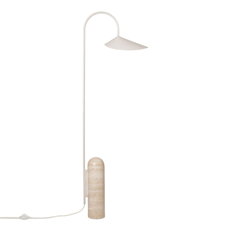 Modern white lamp with a smooth finish and minimalist design; features a beige base and sleek lines. Ideal for stylish decor.