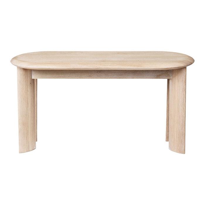 Light wood dining table with a smooth, natural finish and rounded edges, ideal for a modern dining space.