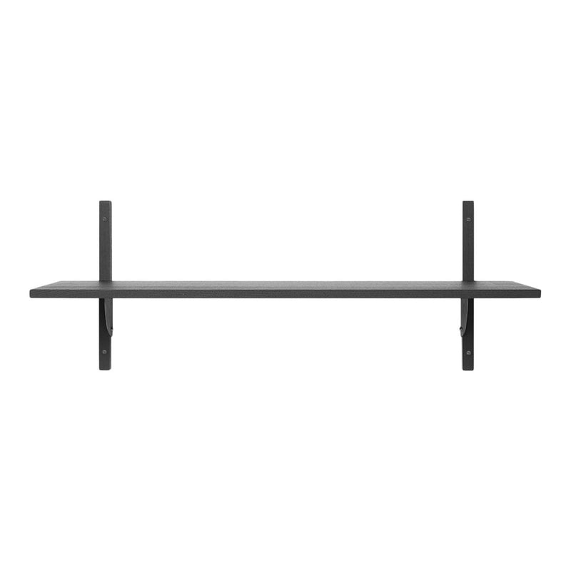 Minimalist black wall shelf with a sleek design, featuring a smooth surface and simple geometric lines.