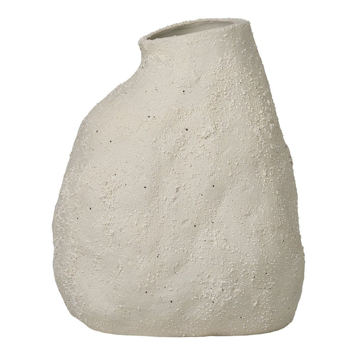 Textured off-white ceramic vase with an organic shape and subtle speckles, ideal for modern decor.