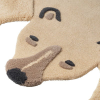 Tan and brown animal-themed rug with soft, textured pattern, featuring a bear face design, perfect for kids' rooms.