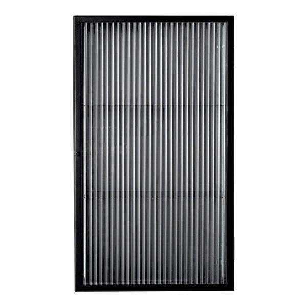 Black frame with vertical, gray ribbed pattern creating a modern, textured look for contemporary decor.
