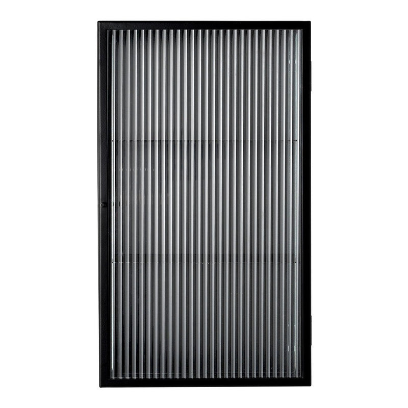 Black frame with vertical, gray ribbed pattern creating a modern, textured look for contemporary decor.