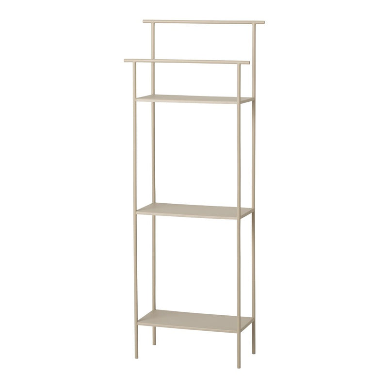 Light beige metal shelving unit with clean lines and a minimalistic design. Perfect for organized storage.