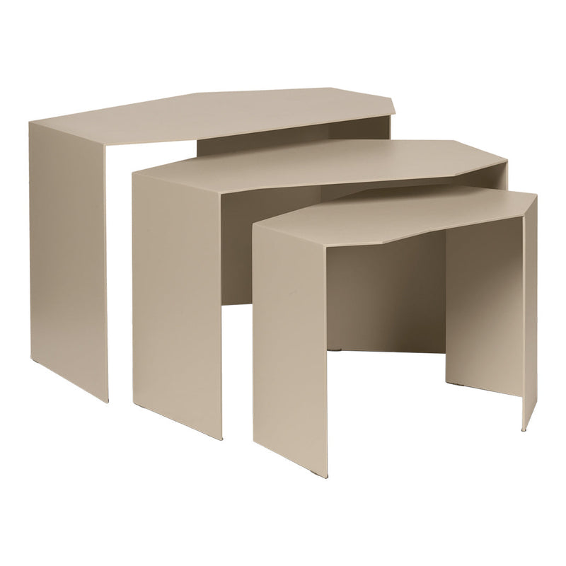Stylish beige nesting tables with sleek, modern lines and a minimalist design. Ideal for versatile home decor.