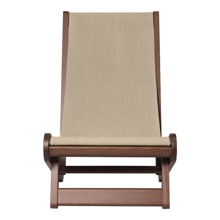 Beige fabric with a smooth texture on a wooden frame. Simple and modern design with natural color tones.