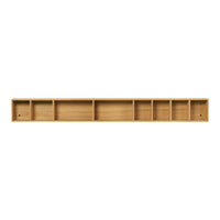 Natural bamboo shelf with a smooth finish and minimalistic design, featuring eight cubby compartments.