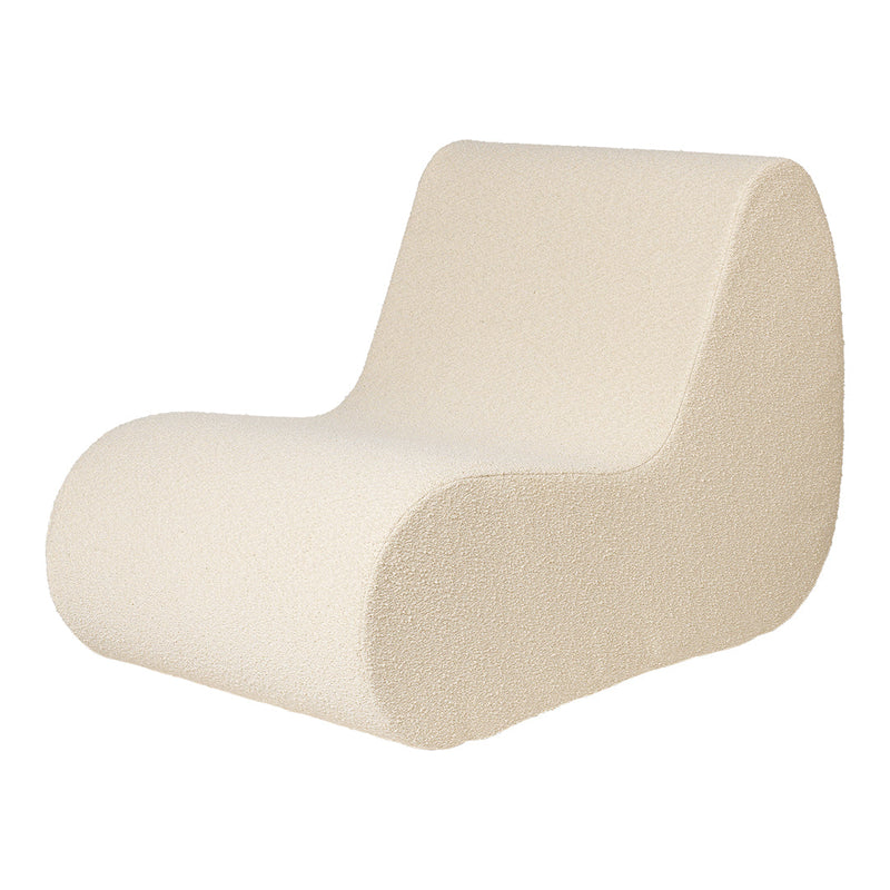 Cream-colored lounge chair with a smooth, modern curved design. Ideal for contemporary aesthetics.