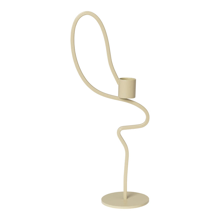 Beige sculptural candle holder with a smooth, curved design and minimalist aesthetic. Ideal for modern decor.