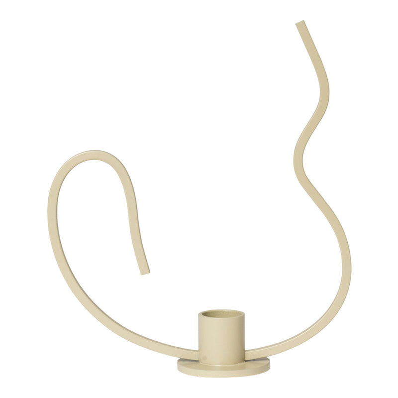 Beige decorative candle holder with a unique swirled design, featuring a smooth, matte finish. Perfect for modern decor.