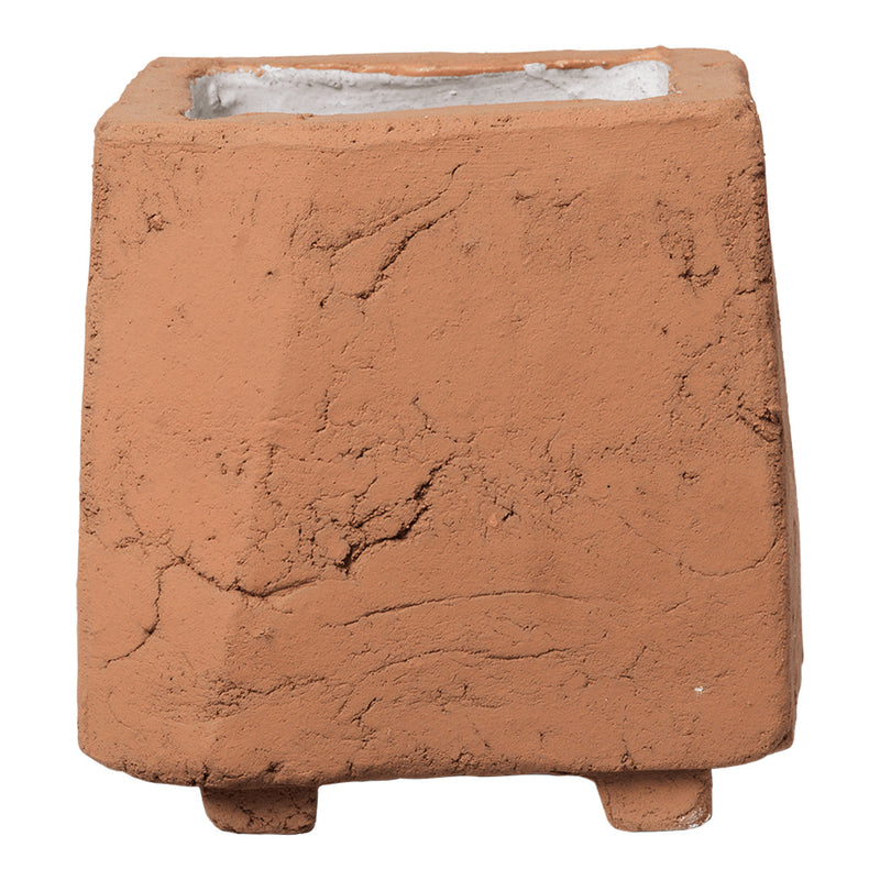 Terracotta square planter with a textured, rustic finish and natural clay color, featuring a simple, minimalist design.