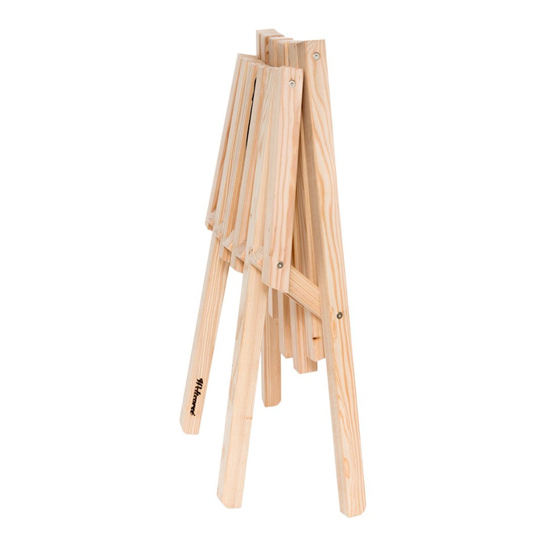 Natural wood folding easel with a smooth, light wood finish and clean lines, perfect for any artistic space.