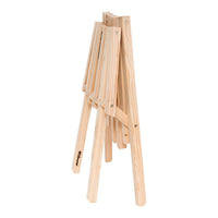 Natural wood folding easel with a smooth, light wood finish and clean lines, perfect for any artistic space.