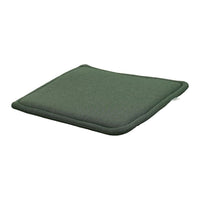Green square cushion with a smooth texture and rounded edges, perfect for adding a pop of color to any space.