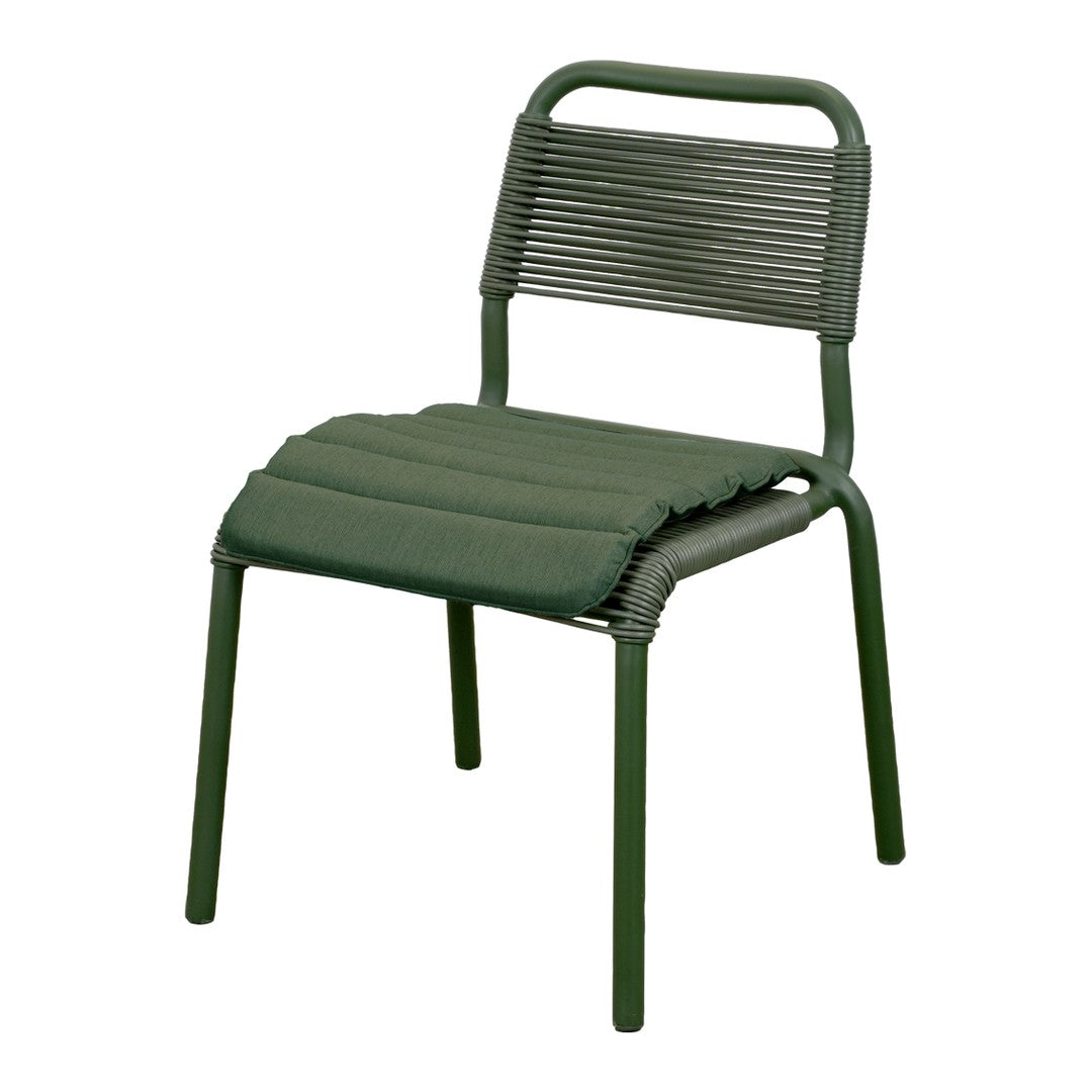 Green outdoor chair featuring a sleek linear design and textured seat. Modern style perfect for patios and gardens.
