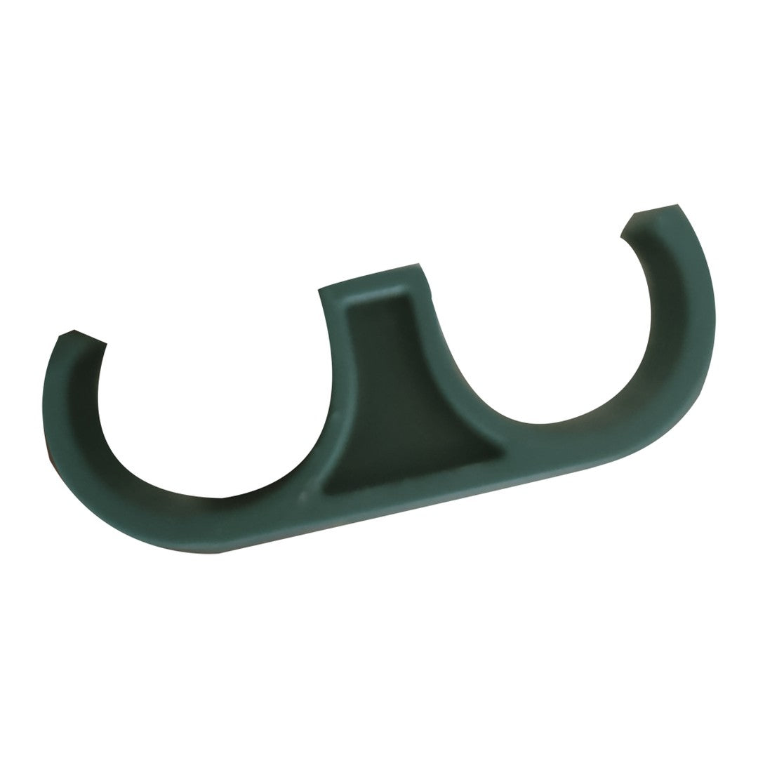 Dark green rubber grip with a smooth, matte finish and a unique double-loop design. Ideal for various applications.