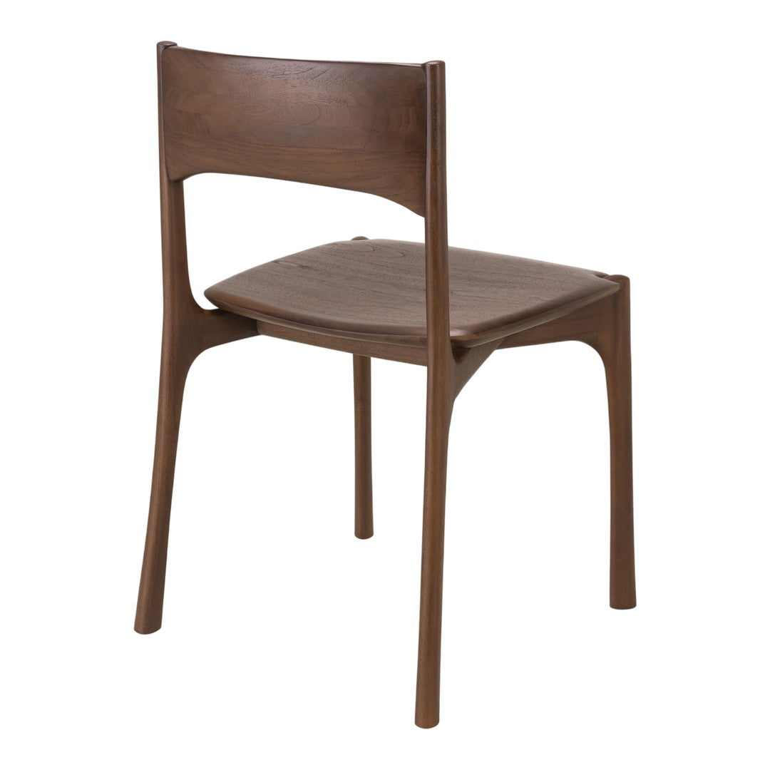 Stylish wooden chair in rich brown finish, featuring a smooth, minimalist design with clean lines. Perfect for modern decor.
