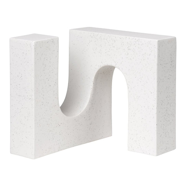 White sculptural bookend with a smooth, modern design and subtle textured pattern, perfect for contemporary decor.