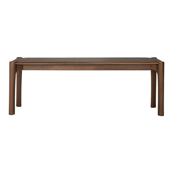 Brown wooden coffee table with a sleek rectangular design and smooth surface, featuring a minimalist style.